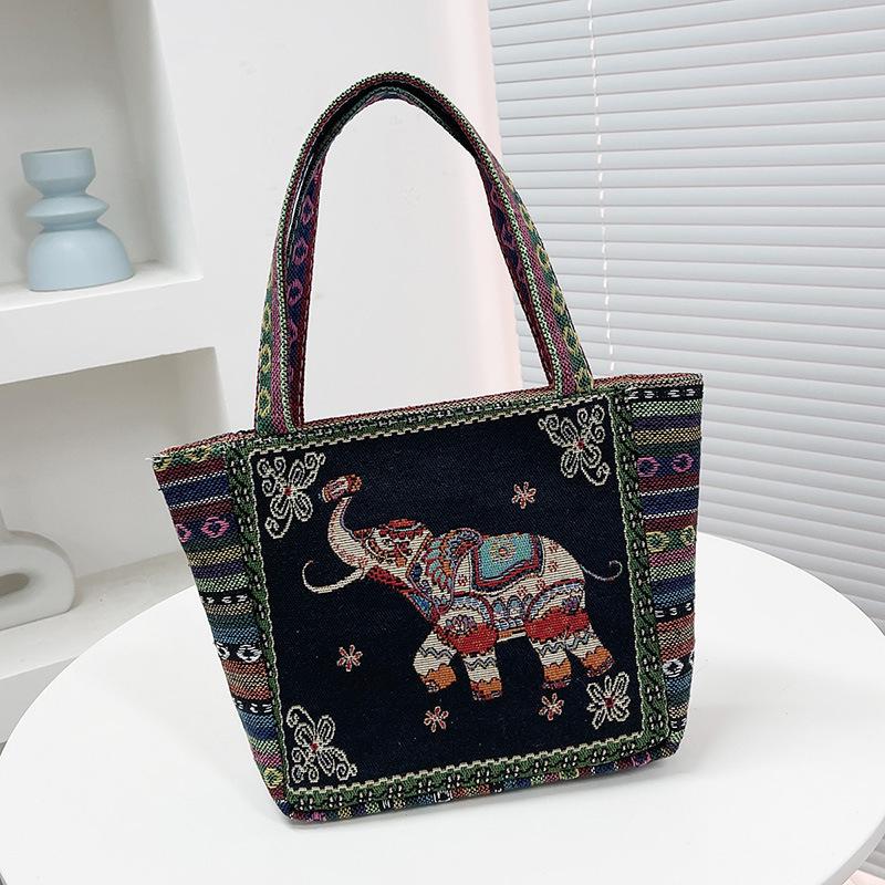 Cartoon Embroidered Canvas Handbag Women's Bag Casual Handbag Office Worker Small Satchel