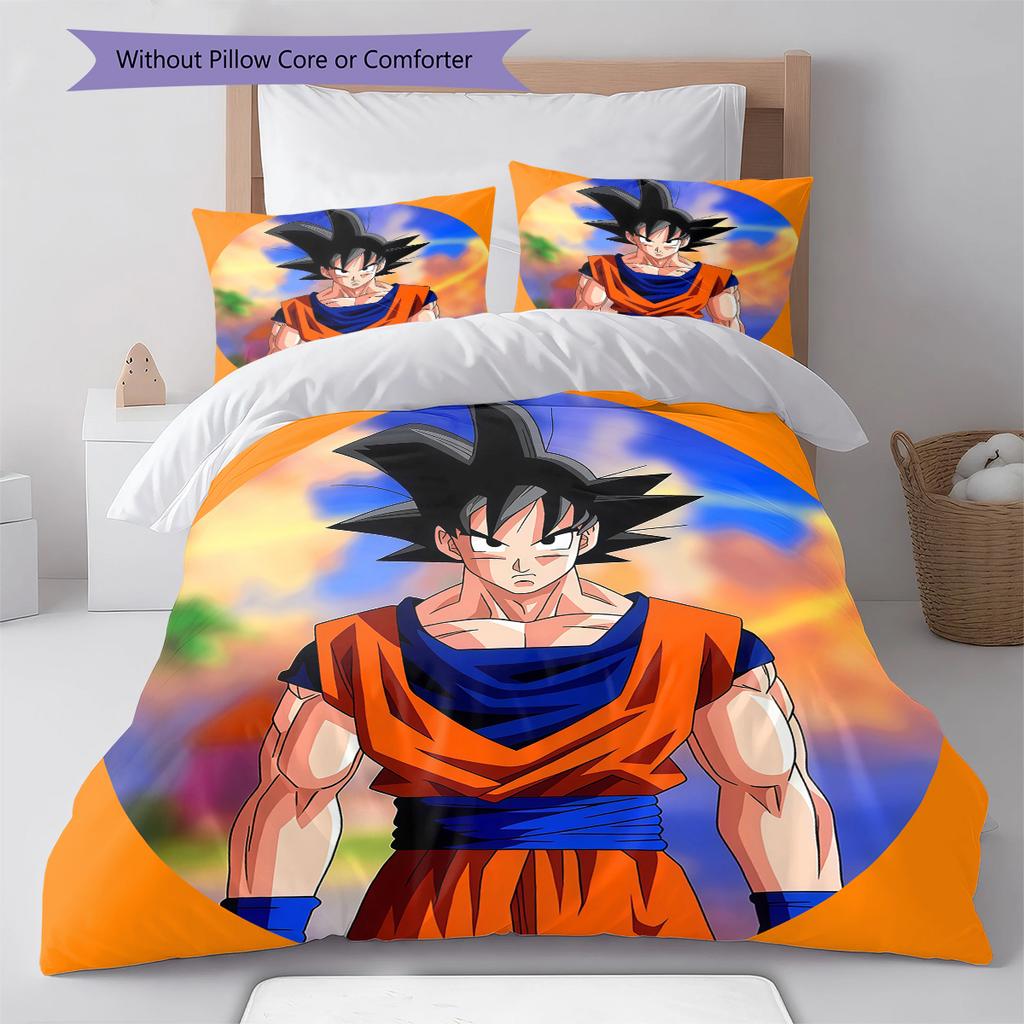 Son Goku Pattern Bedding,Quilt Set Quilt Cover Pillowcase Home Birthday Gift (1 * duvet cover + 2 * pillowcase, without core)