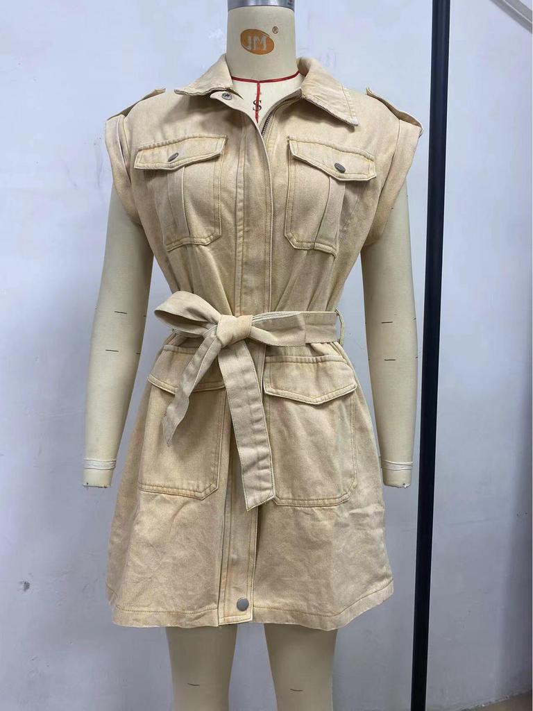 Женское французское джинсовое рабочее платье с коротким рукавом, весна 2025, 89111