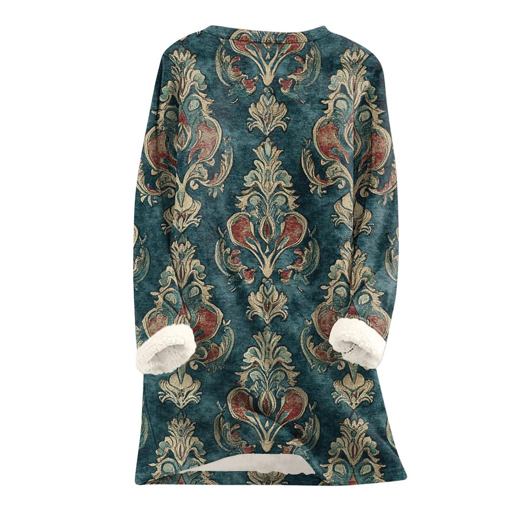 Women's Round Neck Top Printing Thickened Plush Cashmere Warm Long Top