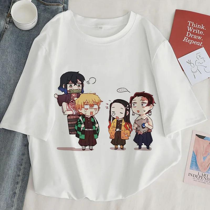 Футболка с принтом Demon Slayer, унисекс, Harajuku Aesthetic, белые топы, футболка, японское аниме, Ullzang Fe, летняя черная футболка унисекс