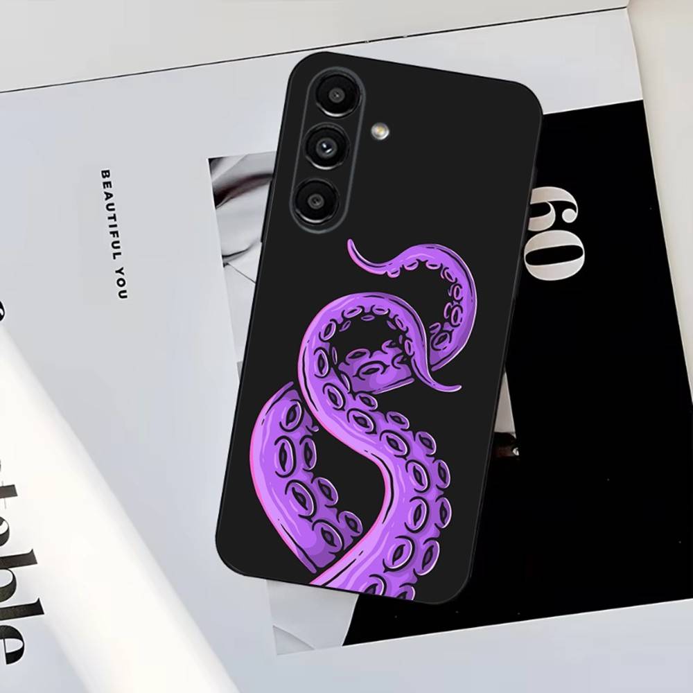 Marine Life Ocean Octopus Phone Case For Samsung S25,S24,S23,S22,S21,S20,S10,Ultra,Plus,Lite,FE,Soft Silicone Black Cover