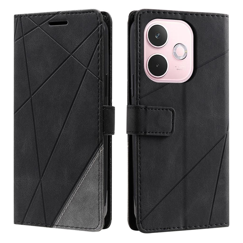 Phone Case For Oppo A5 Pro 4G (Global)/5G (Global)/A5 Energy 5G (China),Imprinted Lines PU Leather Splicing Wallet Cover with Wrist Strap