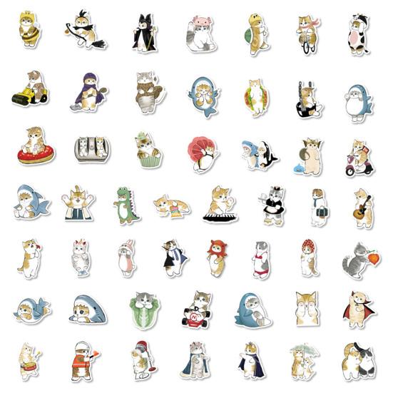 50Pcs Stationery Stickers Self-adhesive Waterproof Removable Tear-resistant Decorative Cute Cat Laptop Stickers Daily Use