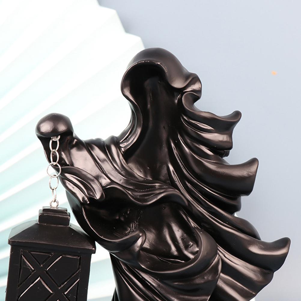 Призрак из смолы с фонарем Статуя посланника ада из смолы Скульптура для Хэллоуина Декорация сада и двора