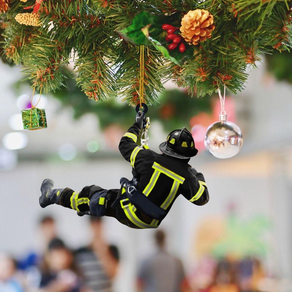 2Pcs Fire Peripheral Firefighter Pendant Hanging Christmas Tree Decoration Christmas