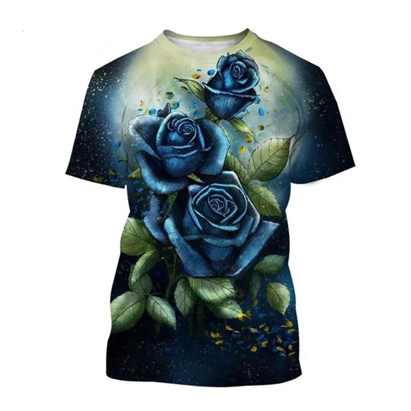 Новая модная мужская футболка с 3D-печатью Rose, популярная мужская футболка с цветочным принтом Rose для мужчин и женщин в стиле Харадзюку, повседневная футболка большого размера с коротким рукавом