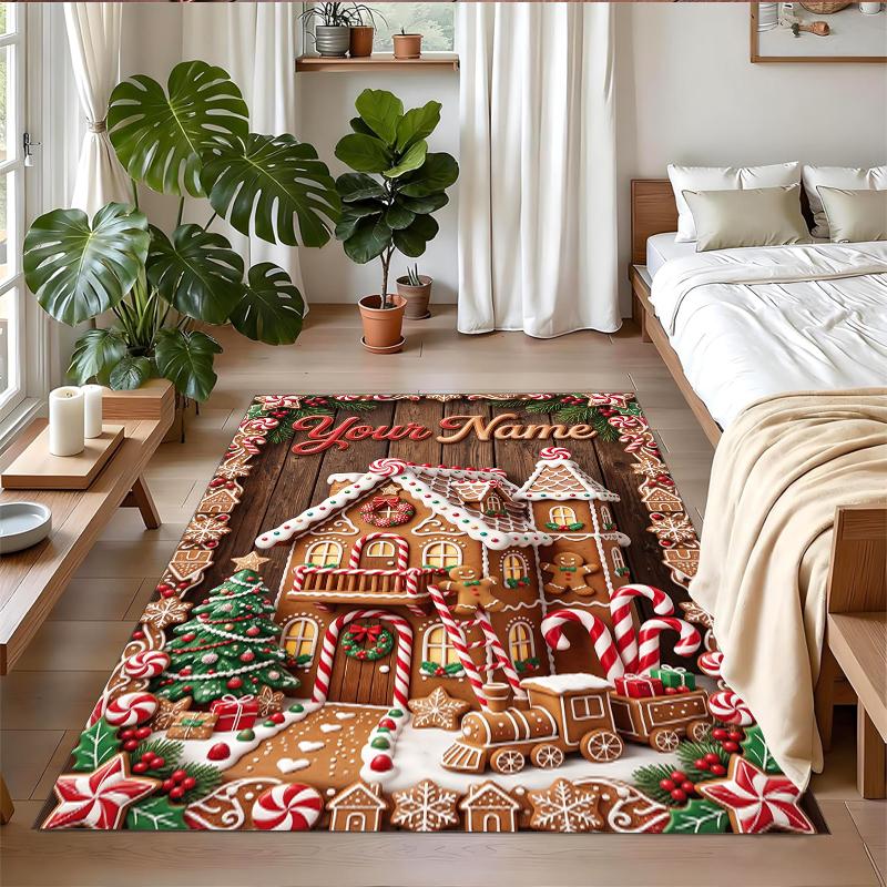 Christmas Custom Name Printed Square Area Rug Soft Non Slip Floor Carpet For Bedroom Holiday Gift