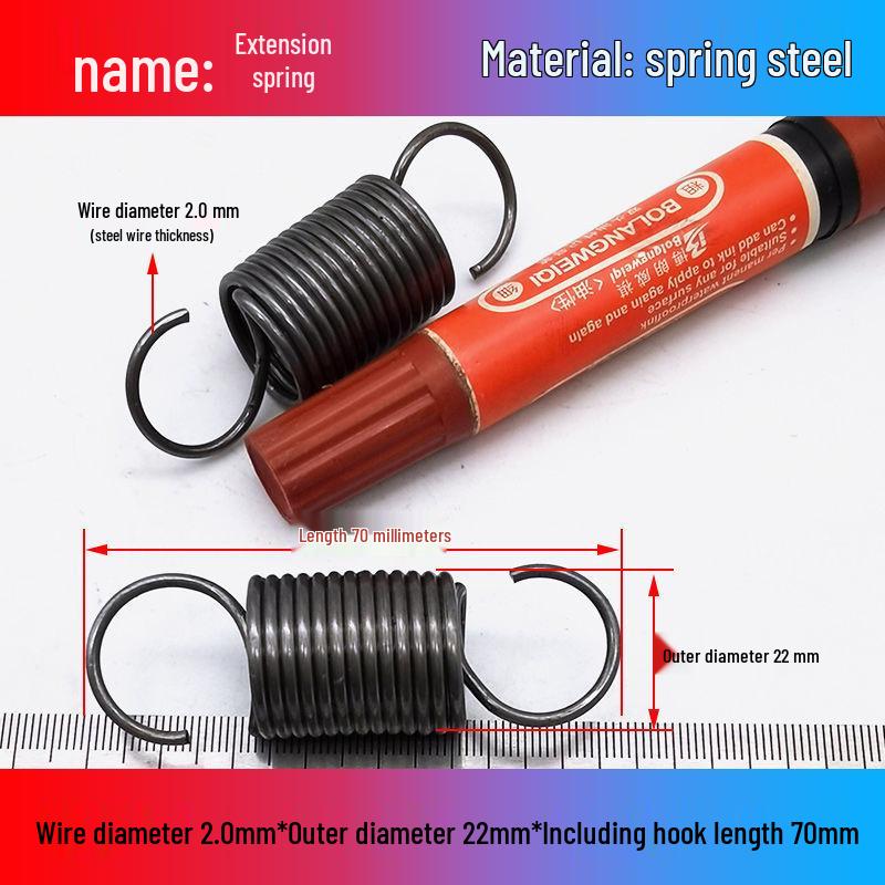 Желтая пружина растяжения из пружинной стали с крюком для удлинителя электрического вилочного погрузчика, наружный диаметр 12-22 мм, проволока 2,0 мм, высокая сила растяжения