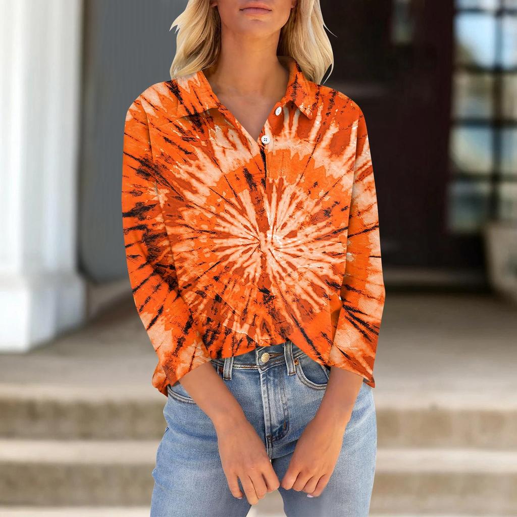 Женская футболка с рукавами семь четвертей, V-образным вырезом, застегивающаяся на пуговицы, с принтом свободного кроя на Хэллоуин