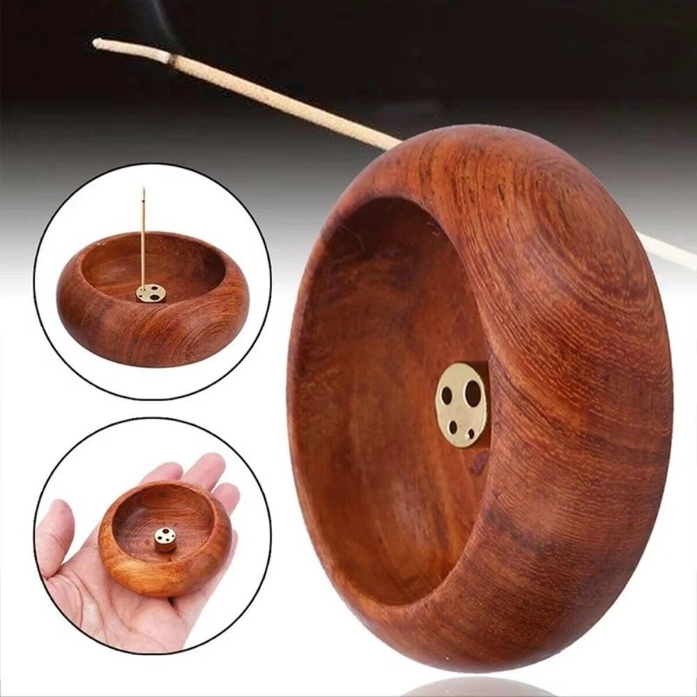 Solid Wood Incense Burner Handcrafted Bowl Shape Censer Eco-Friendly Incense Base Tea Room