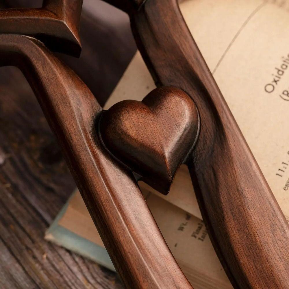 Solid Wood Intertwined Heart Wooden Cross Christian Log Cross Pendant Valentine's Day