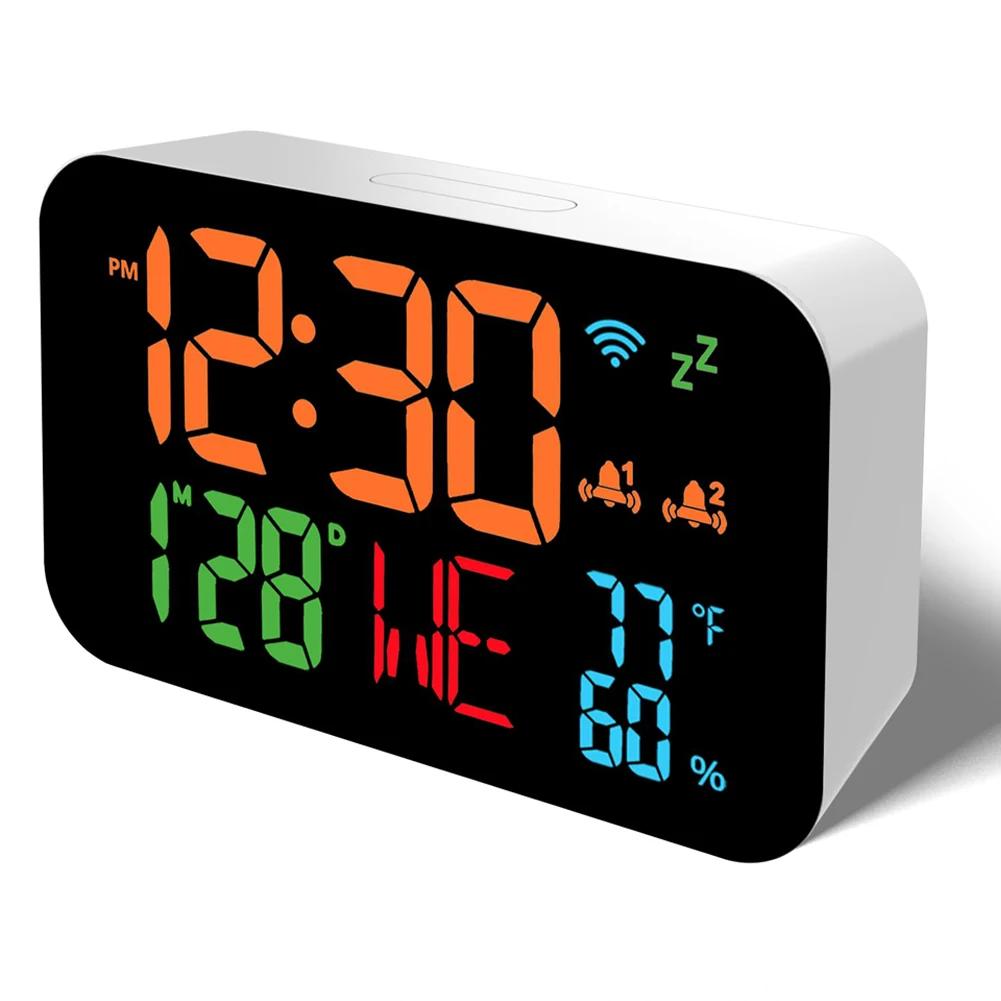 Tuya WiFi настольные часы календарь интеллектуальный термометр гигрометр с цифровым светодиодным дисплеем поддержка WIFI автокалибровка