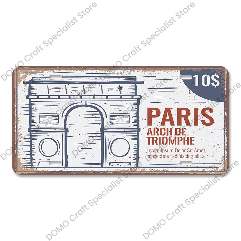 National Landmark Poster Car License Plate Retro France New York Australia Metal Tin Signs Wall Decor Garage Car Club