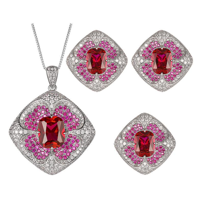 Комплект украшений Серьги Кольцо Ожерелье Флэш Бриллиант Многоцветный Квадрат Премиум Женский Ретро