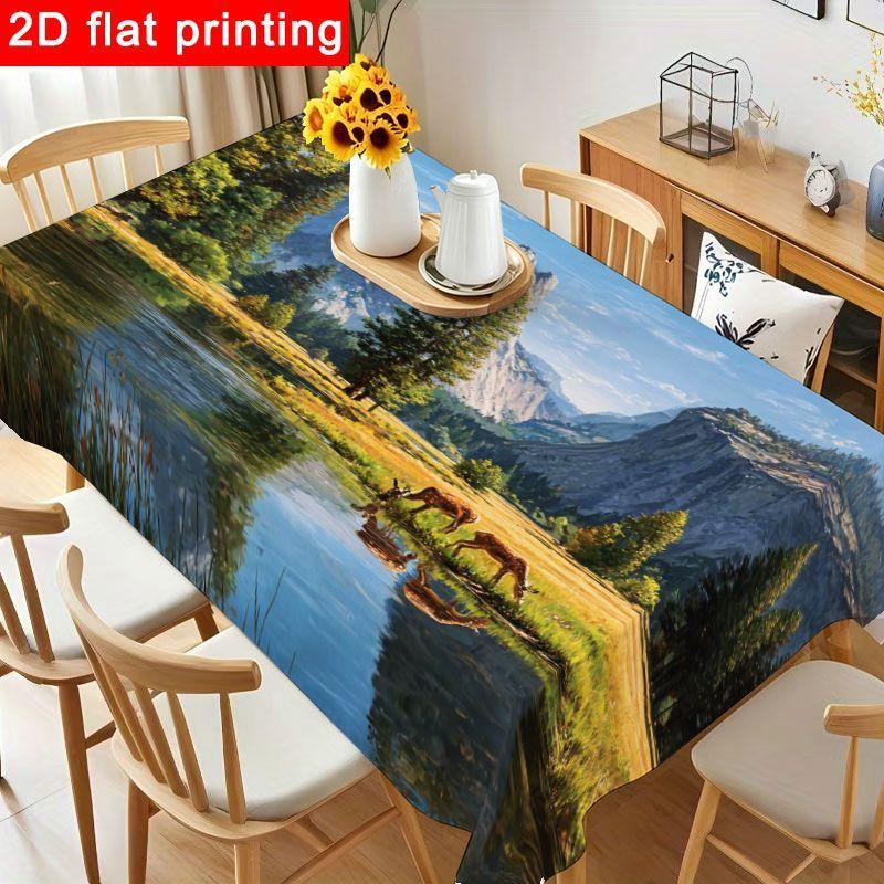1pc Round/Square Tablecloth Suitable for Occasions - Serene Valley Landscape with Scenery, Reusable & Easy-Clean Durable Table Cover for Indoor/Outdoo