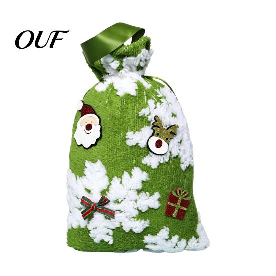 Reusable Plush Fabric Bags Christmas Gift Bag with Drawstring, Soft Santa Sack for Candy Holiday Drawstring Apples Presents, Wrapping Pouch Xmas Party
