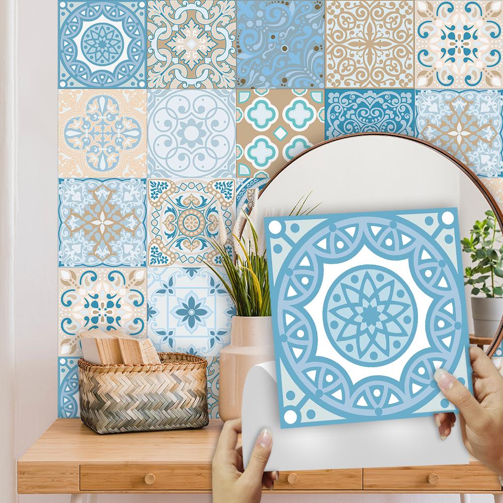 20pcs European Style Tiles Wall Sticker Kitchen Backsplash Wardrobe Bathroom Renovation Peel & Stick Waterproof Art Wall Decals