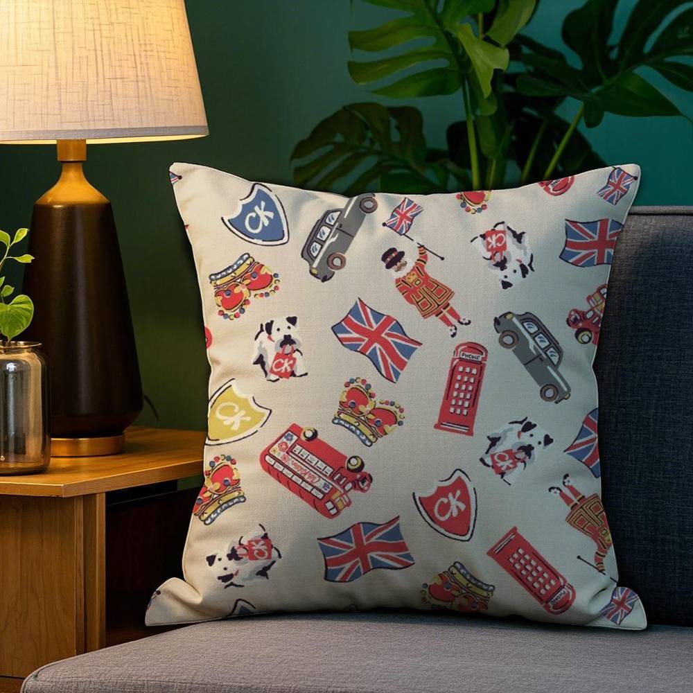 LOVE England Printed Pillow Case Sofa Living Room Bedroom Double-sided Printing Square Cushion Nap Time Pillow Case