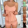 Women Sexy Sling Pajama Set Lace Suspender Top+Elastic Waist Shorts Female Leisure Style Home Clothing Suit Nightgown Suits