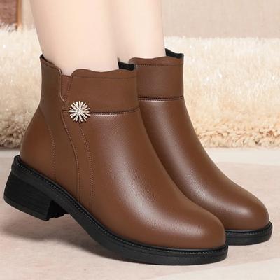 Модные зимние сапоги 2024 года на каблуке 4,5 см, женские зимние сапоги из натуральной кожи, большие размеры, черные сапоги на платформе, ботильоны из толстой шерсти для женщин