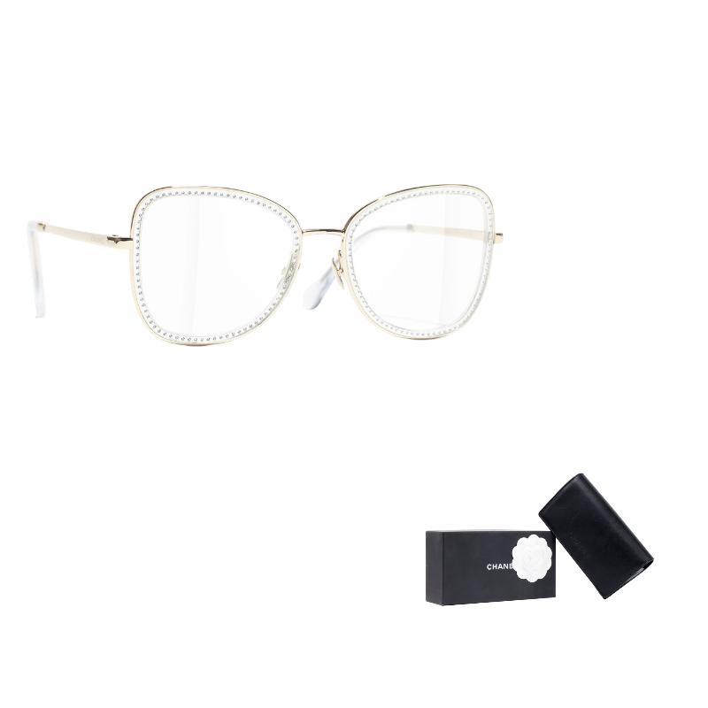 CHANEL butterfly-shaped metal and plate flat glasses, same style for men and women, gold optical glasses