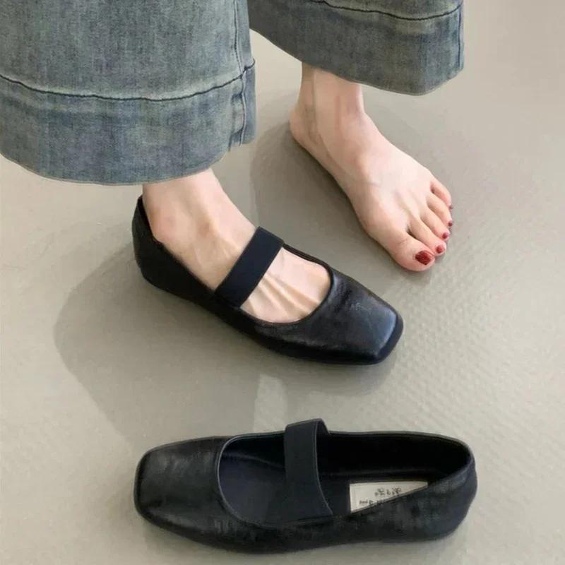 Square Toe Women Ballet Flats Shoes Fashion Shallow Elastic Band Spring Autumn Ladies Comfort Soft Sole Ballerina Shoes