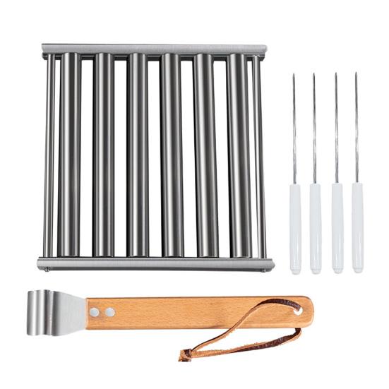 Hot Dog Roller Rack with Wooden Handle BBQ Sausage Roller Rack Steamer