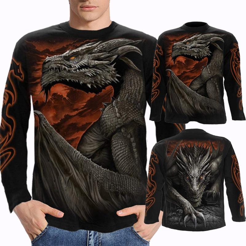 Plus Size Horror Men's T-shirt Long Sleeves Costume Vintage Funny Skull Punk Rock Streetwear Hip Pop Tee Apparel