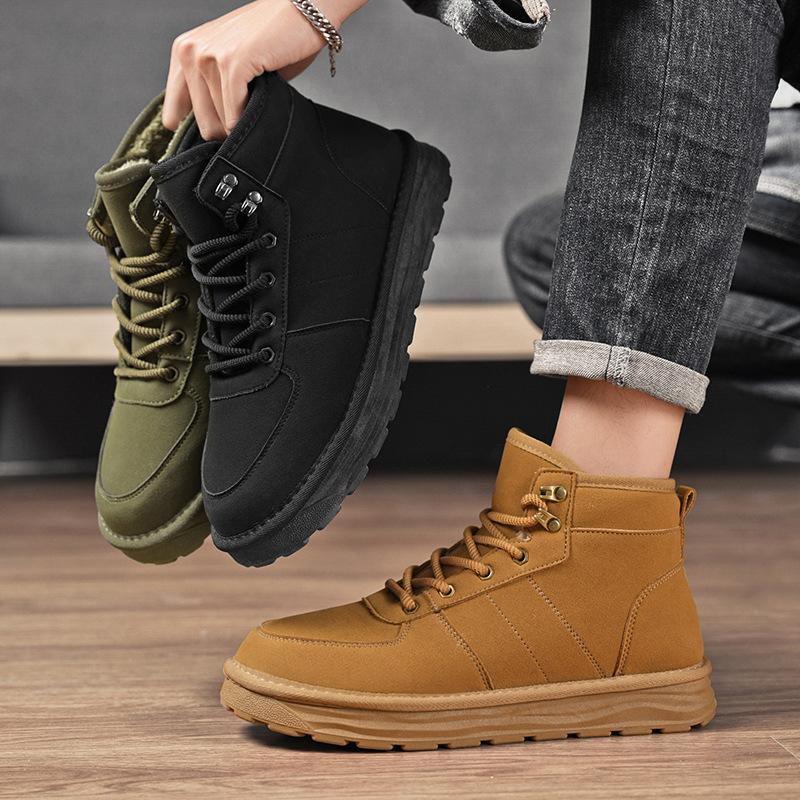 Snow Boots Men's Winter Velvet Thickened Warm High-top Lace-up Cotton Shoes Fashion Casual Xie Bread Shoes Tooling Trendy Shoes