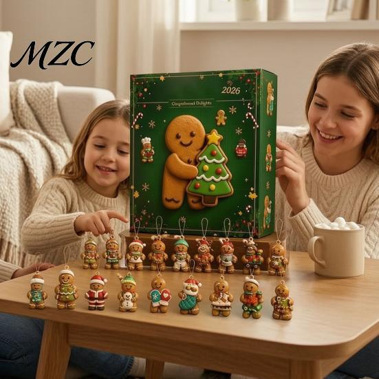Gingerbread Man Christmas Ornaments 2026 Advent Calendar, 24 Day Countdown Decoration for Themed Party Supplies Kids Adults, Festive Holiday Tabletop