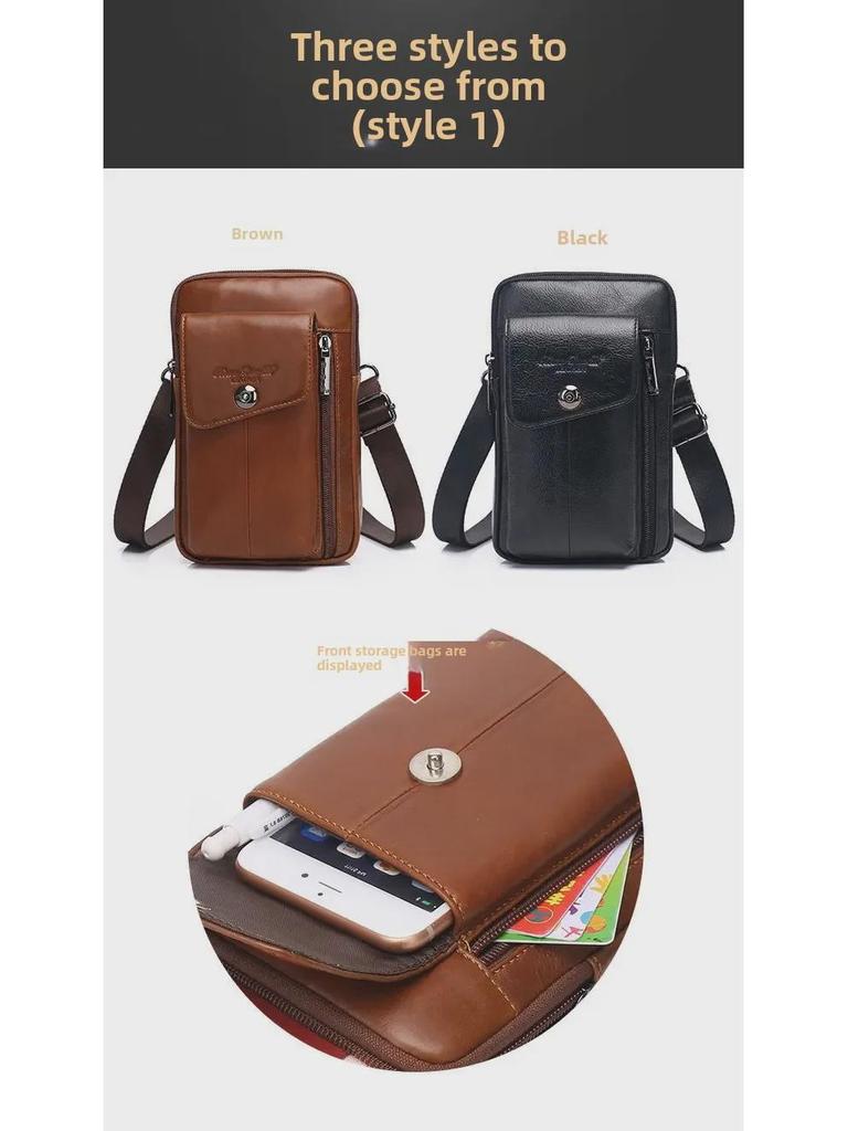 Мужская многофункциональная сумка на пояс для телефона размером 7 дюймов и сумка через плечо из натуральной кожи