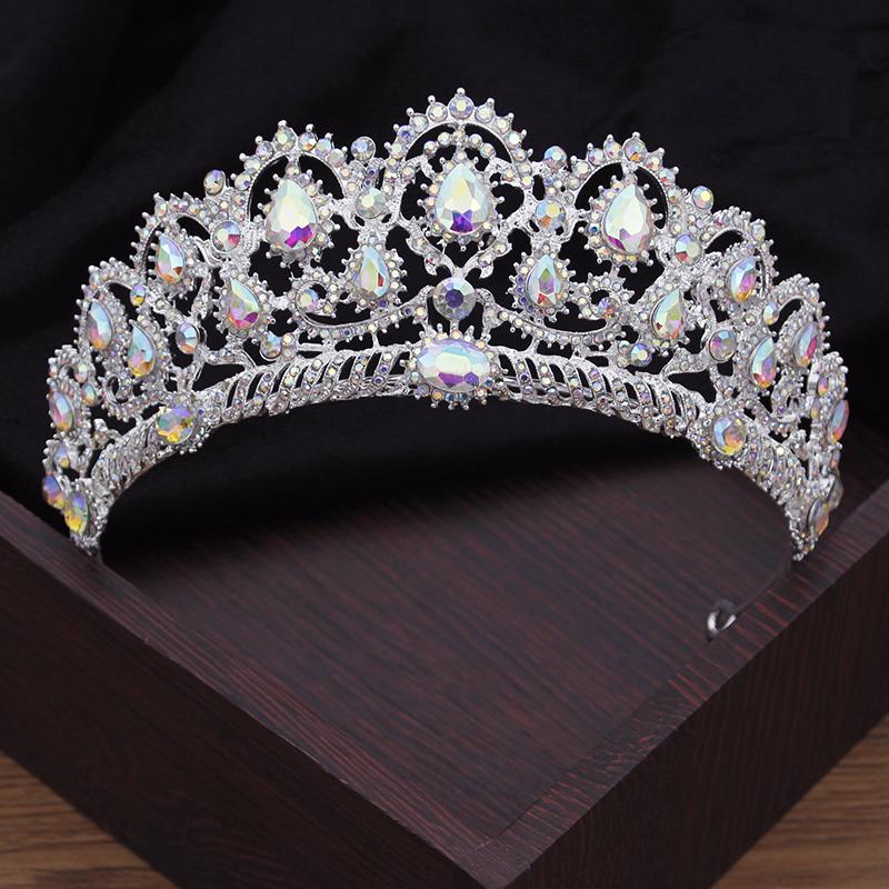Baroque Ab Crystal Wedding Crown Bridal Tiaras Headbands For Queen Bride Diadem Headdress Prom Hair Jewelry Ornaments