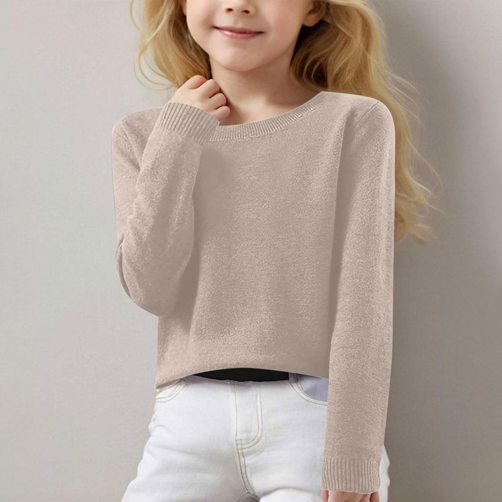 Girls Long Sleeve Round Neck Knit Pullover Jumper Tops Spring Base Layer Top Thermal Undershirt Youth Underwear 8-16Years