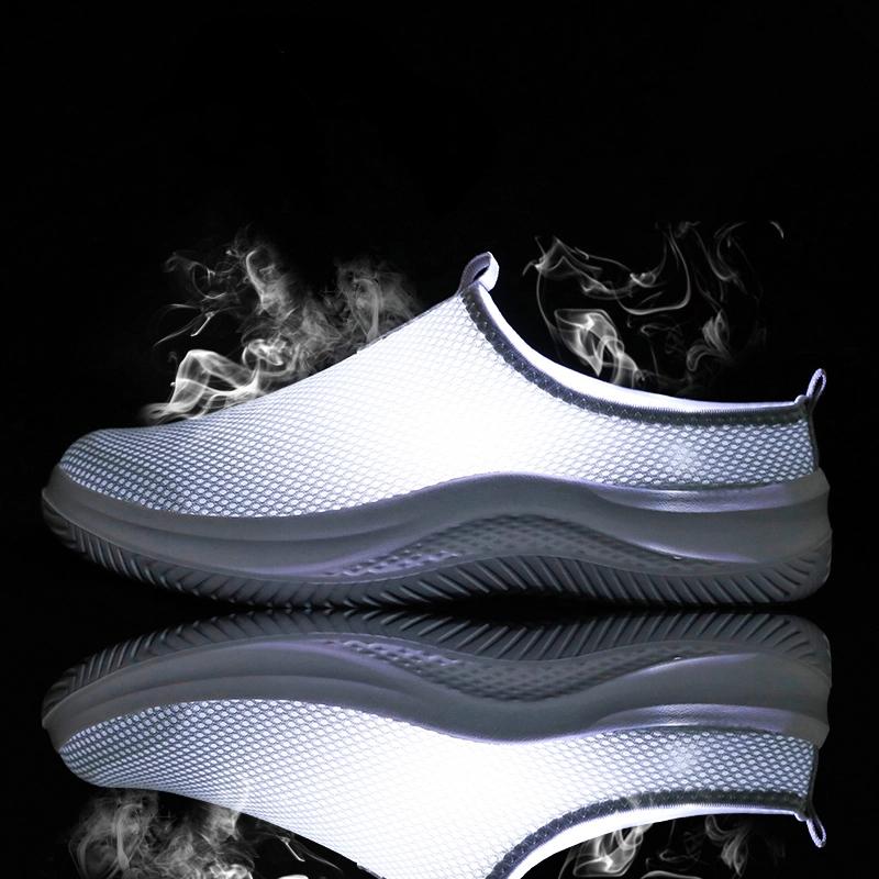 Fashion Men Mesh Half Slippers Non-Slip Soft Sole Flat Shoes Wear-Resistant Casual Walking Shoes for Adults Travel Walking Outgoing Play