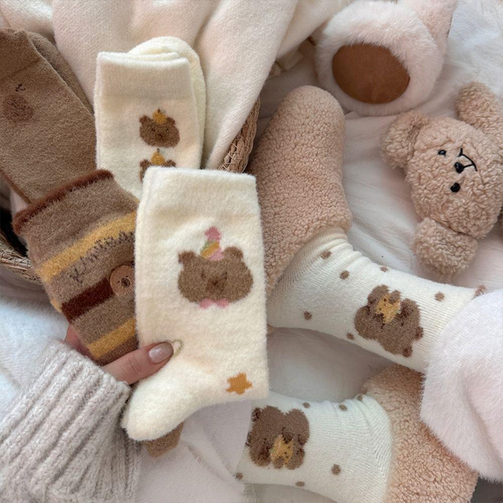 1Pair Soft Capybara Socks Thick Middle Tube Socks Cute Winter Socks  for Woman Girls