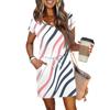 Women's Summer V-Neck Casual Short Sleeve Drawstring With Pocket Vintage Floral Dresses