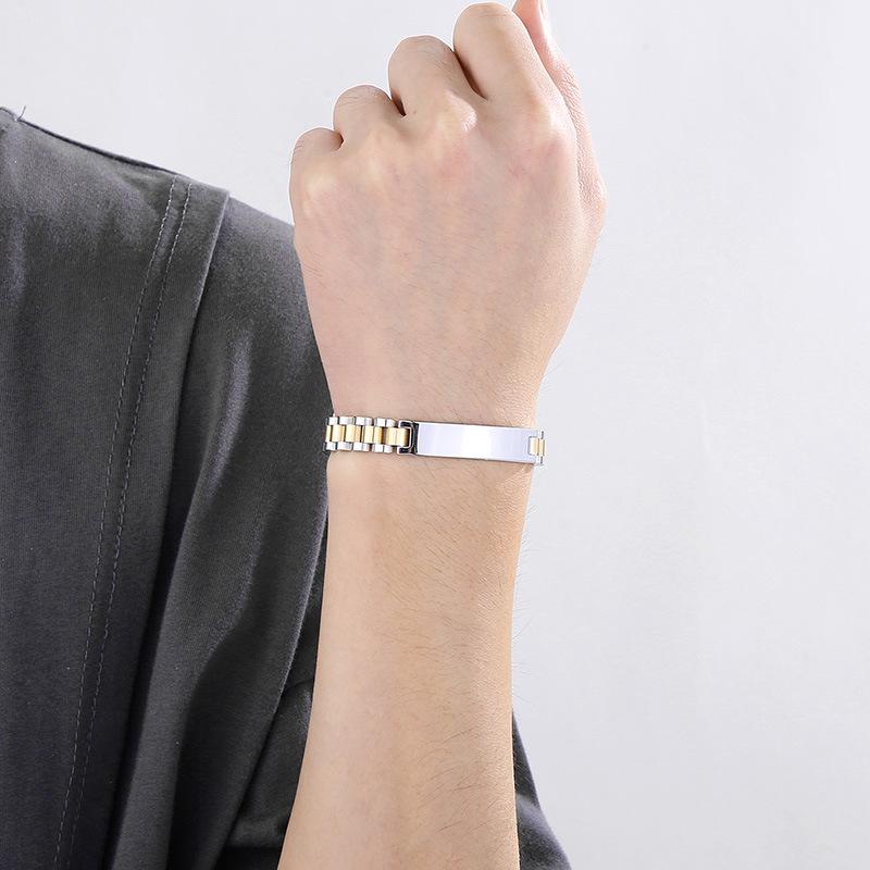 Мужской регулируемый браслет-бенгл из титановой стали в корейском стиле с гравировкой