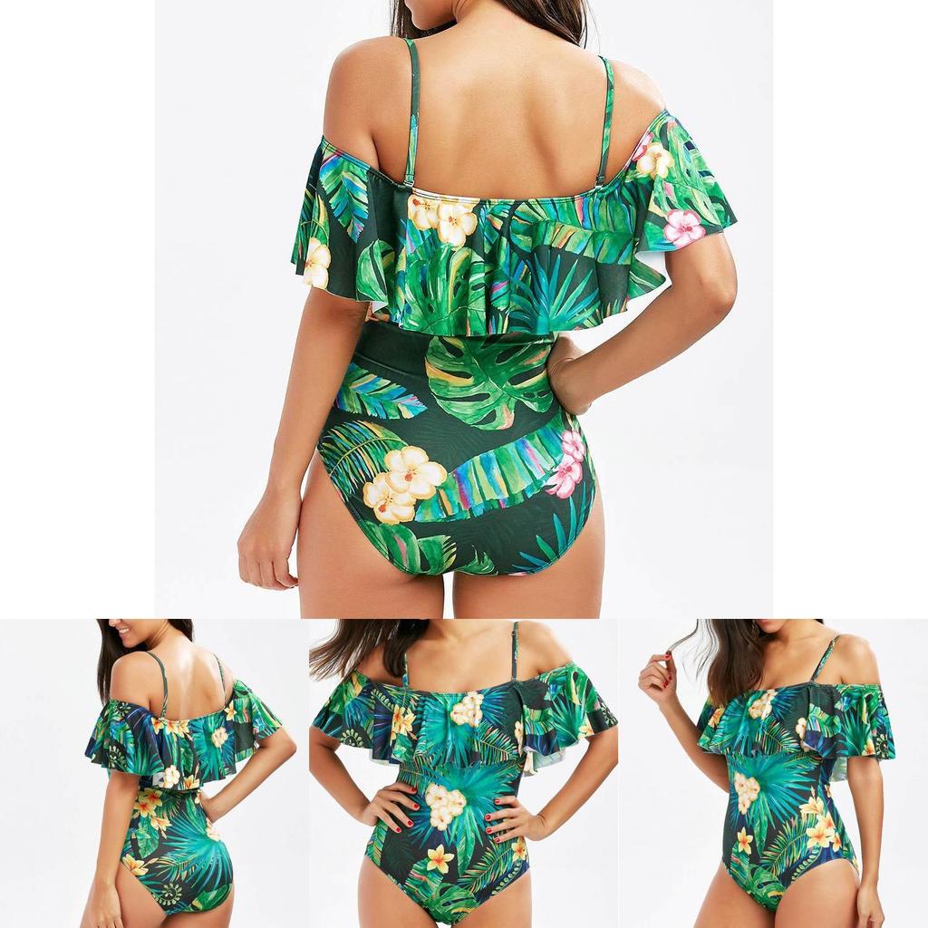 One Woman Piece Swimsuit Ruffles Floral Printed Monikini Padded Bathing Suit