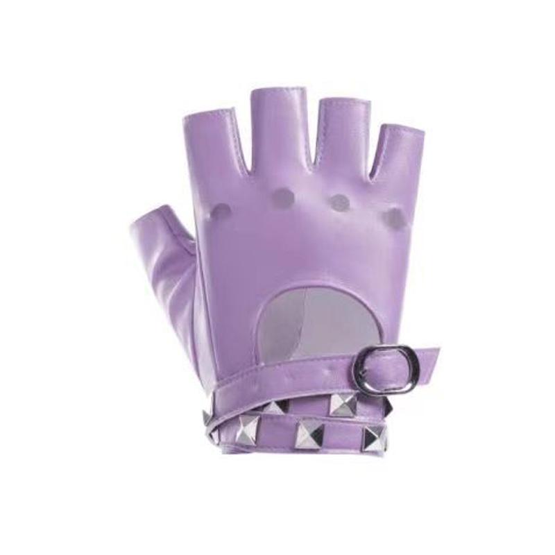 Lolita Accessory Goth Punk Fingerless Gloves Women Knuckle Gothic Rivet Gtrap Pink Black Artificial Leather GloveStage Personali