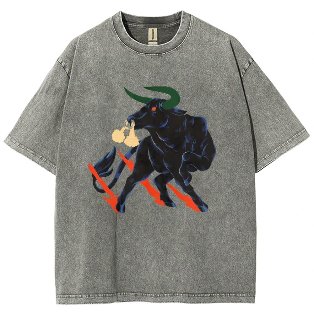 Крутые футболки с быком Унисекс Выстиранные футболки Мужские Женские Оверсайз Футболки с коротким рукавом Хлопок Харадзюку Графические футболки