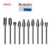 10 Pcs Tungsten Carbide Rotary Burr Drill Bits Tool Cutter Files Set 1/8'' Shank
