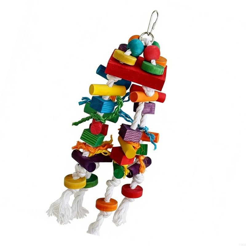 Natural Wooden Large Bird Chew Toy For Medium to Large Parrots With Colorful Cotton Rope For Cage Hanging Bird Climbing Y5GB