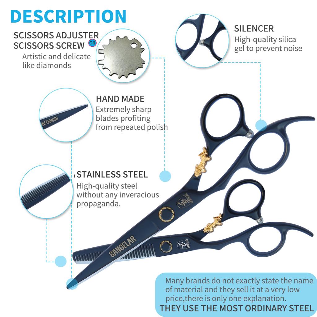 SANGELAR 6 Inch Left-handed Professional Hair Scissors, Magical for Girls' Hair Trimming,Dog Grooming Scissors Can Be Used As Pet Styling Tool