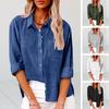 Women Lapel Long Sleeve Shirt Tops Retro Solid Color Patch Pocket Single Breasted Casual Shirt Workwear
