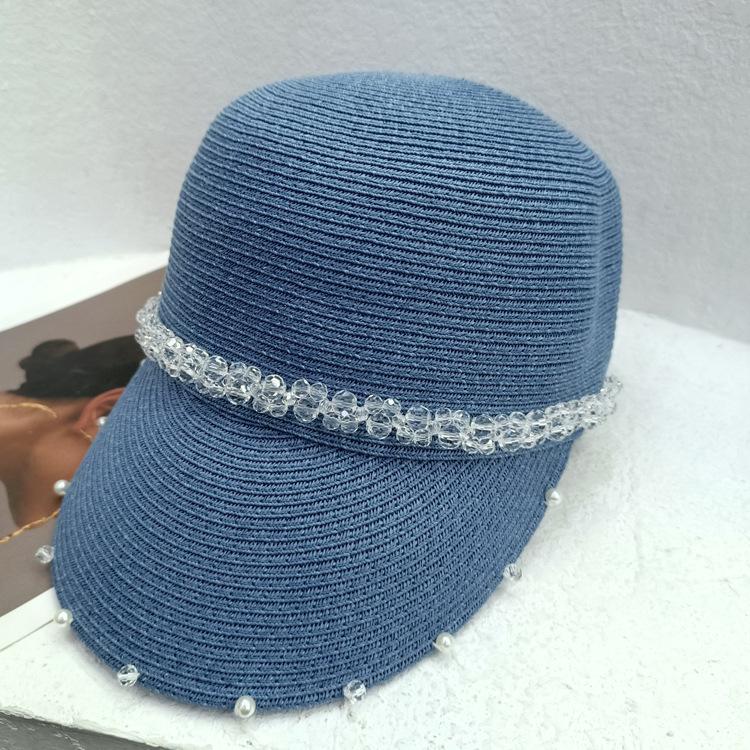 Соломенная шляпа с кристаллами и жемчугом, плетеная с утиным язычком, женская летняя корейская универсальная соломенная шляпа рыцаря, повседневная модная шляпа от солнца