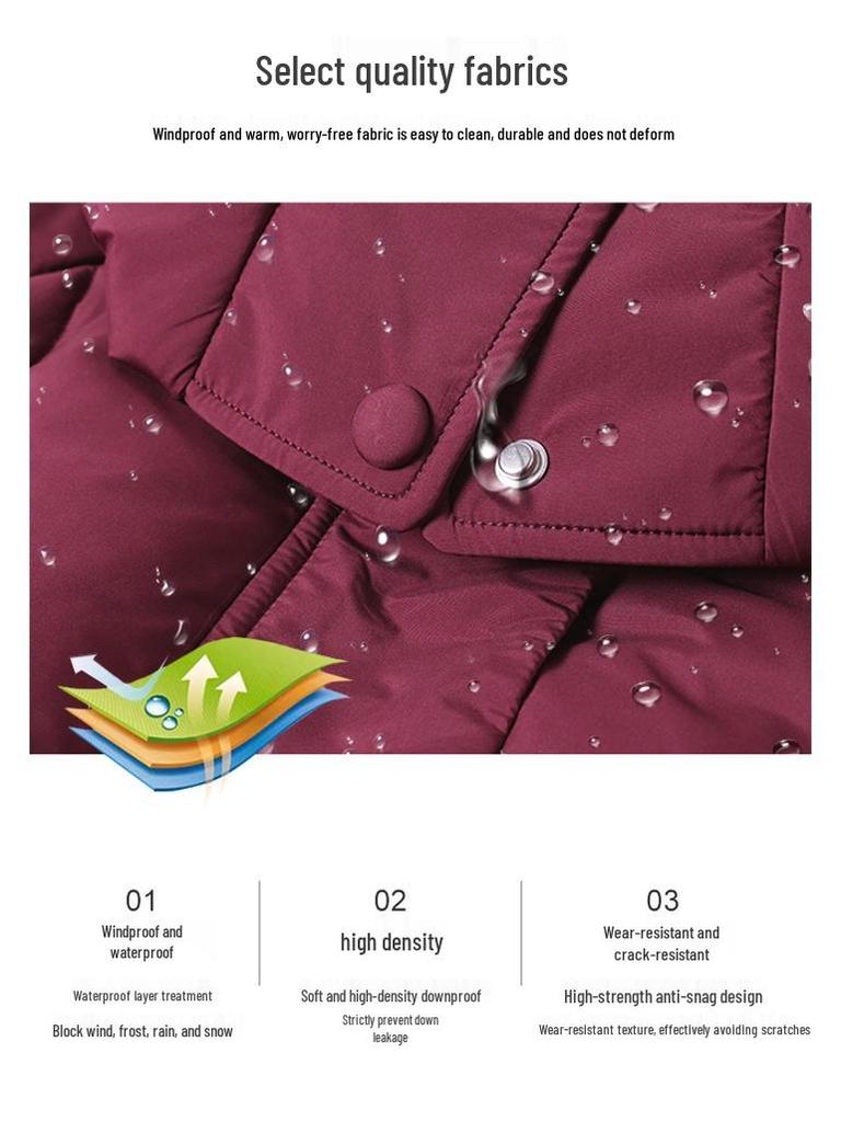 Стильная теплая пуховая куртка для женщин среднего возраста - Пальто из белого утиного пуха с капюшоном на зиму 2025