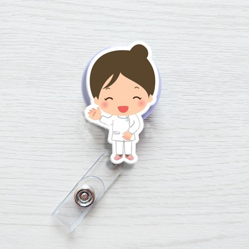 Модная идентификационная карточка с именем, выдвижная медсестра, врач, мультяшная кнопка, держатель для бейджа, школьные принадлежности, милый экспонат