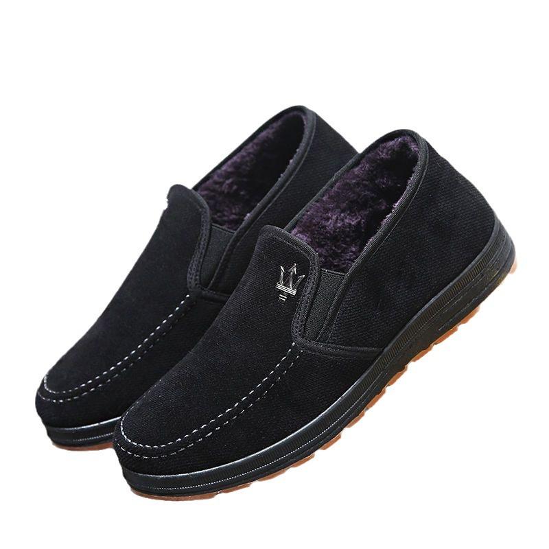 Мужская утолщенная хлопковая подкладка, теплая повседневная тканевая обувь, удобная зимняя обувь на плоской подошве, мягкая дышащая обувь