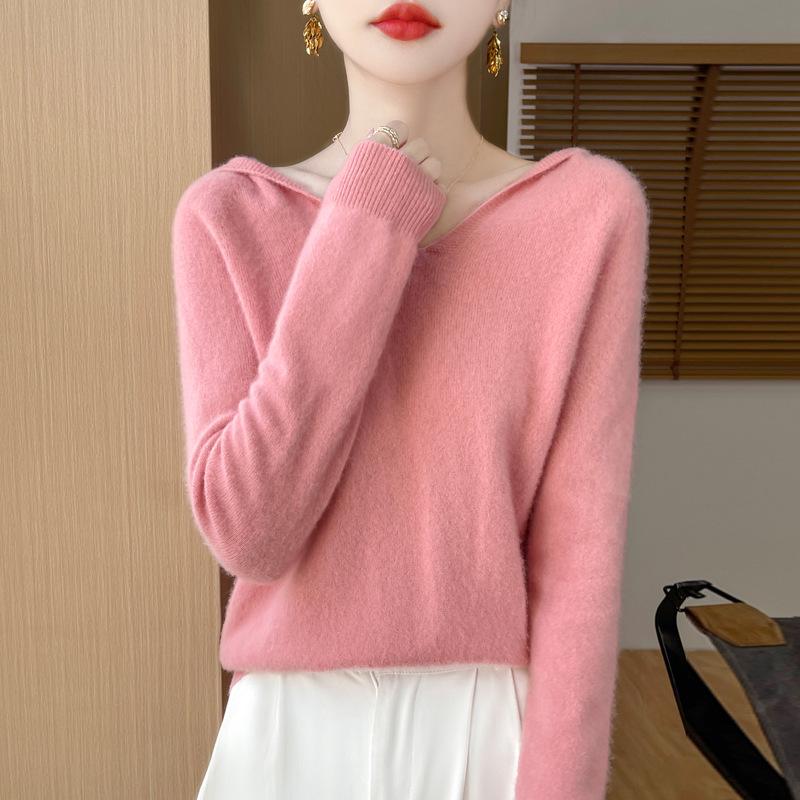 Women's 100% Wool Hooded Sweater: Autumn/Winter Knit, Loose, Soft, Trendy.